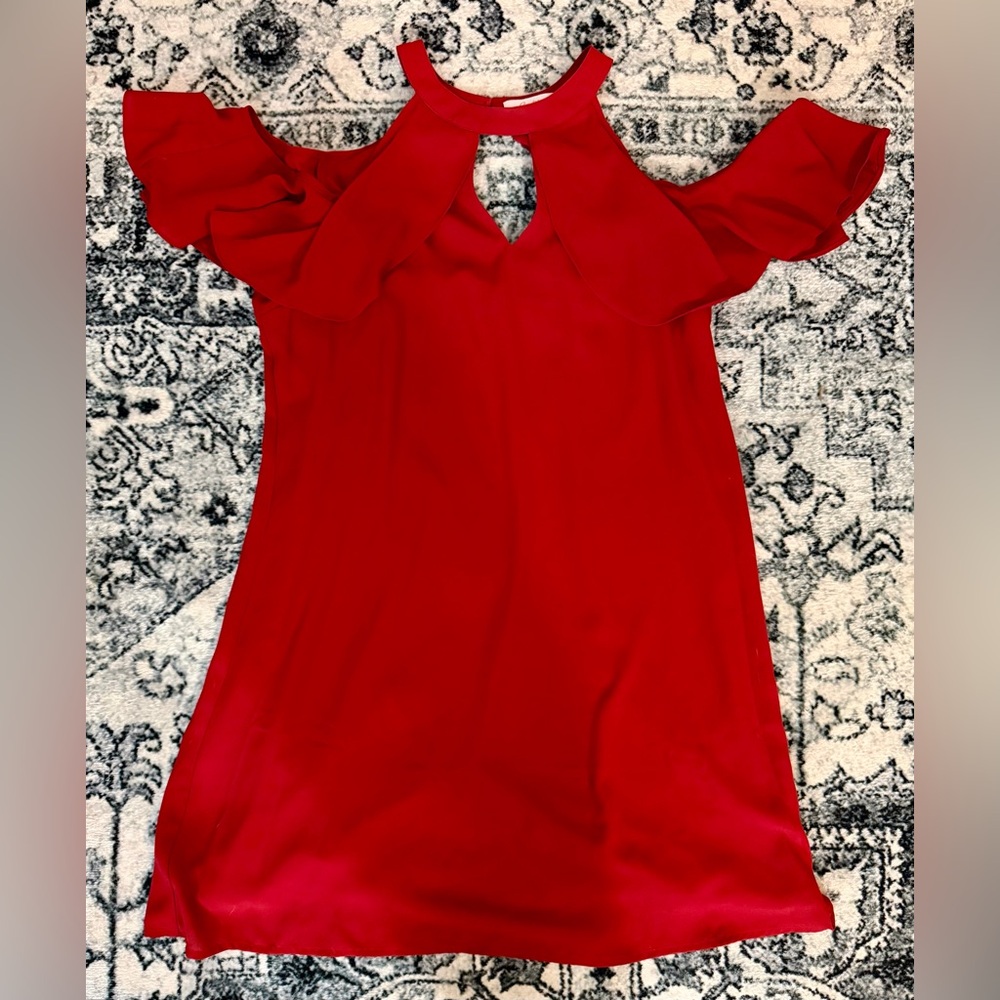 CANDIE’S Junior's Medium RED Flutter Sleeve Halter Swing Mini Dress Lined